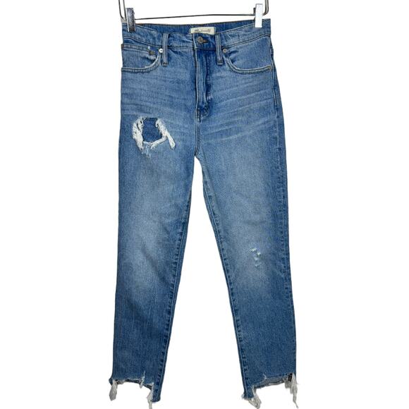Madewell Classic Straight Jean 25 Corrie Wash Step Hem High Rise Distressed - Picture 3 of 10